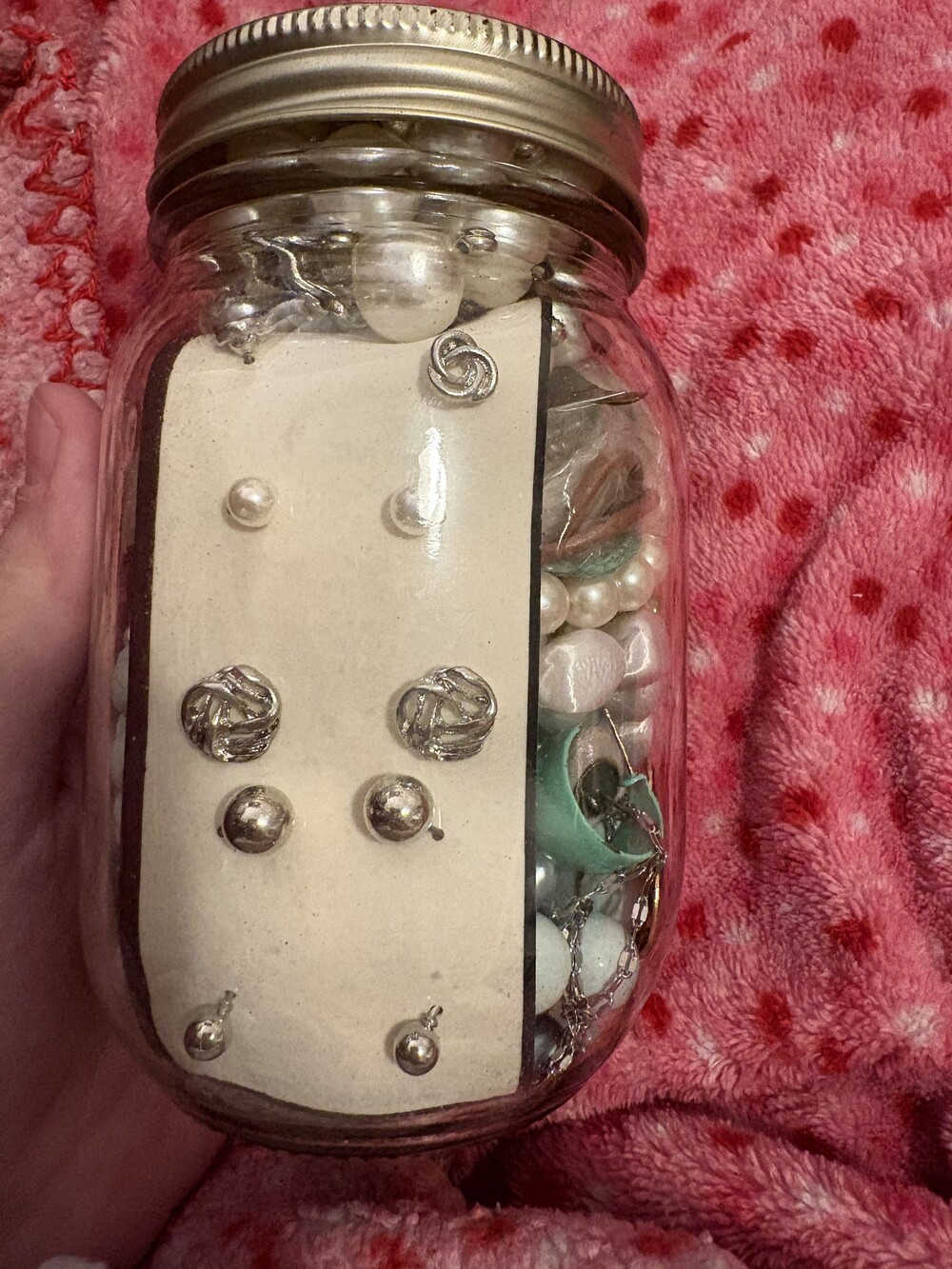 Silver Tone Stud Earrings Assorted Jewelry in Glass Jar Vintage Style